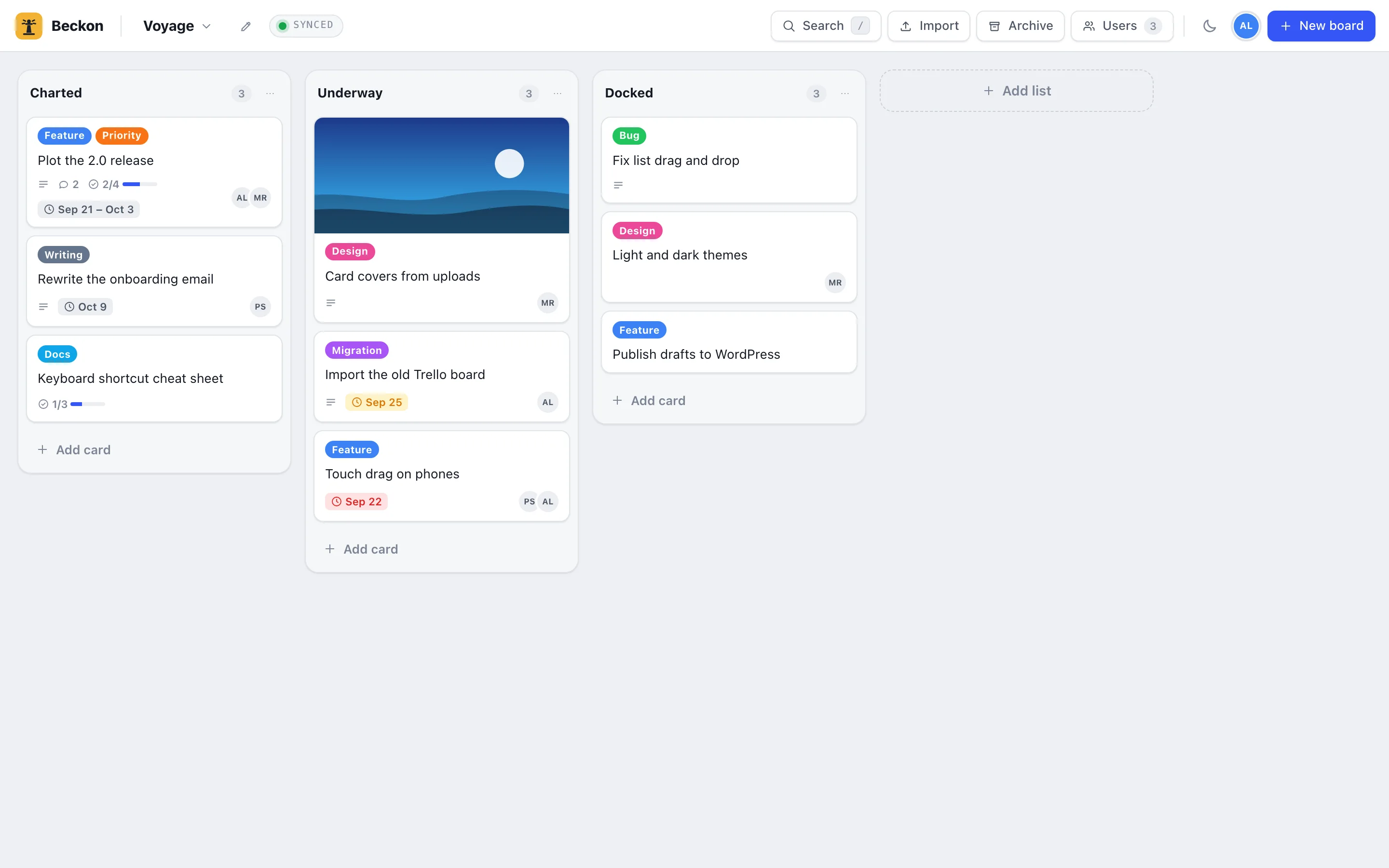 Beckon board in light mode